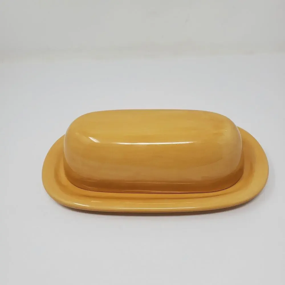 Pottery Barn SAUSALITO AMBER 1/4 Lb Covered Butter Dish Golden Yellow Amber Flaw